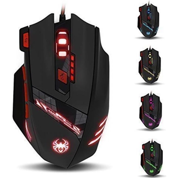 Souris Gamer Filaire T90 Souris Gaming Optique avec 6 DPI Réglable  1000-9200DPI, 6 LED Couleur Options, 8 Boutons - Cdiscount Informatique