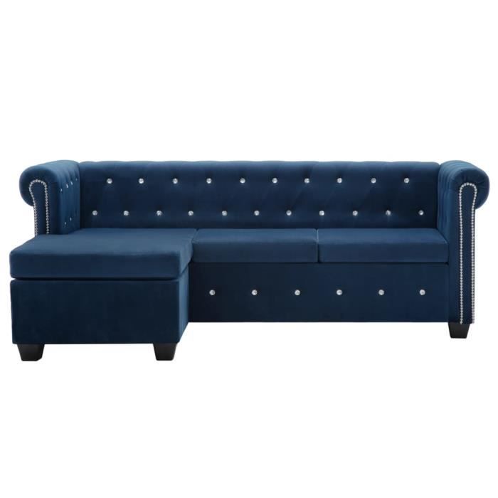 Canapé d'angle Bleu Velours Vintage Confort