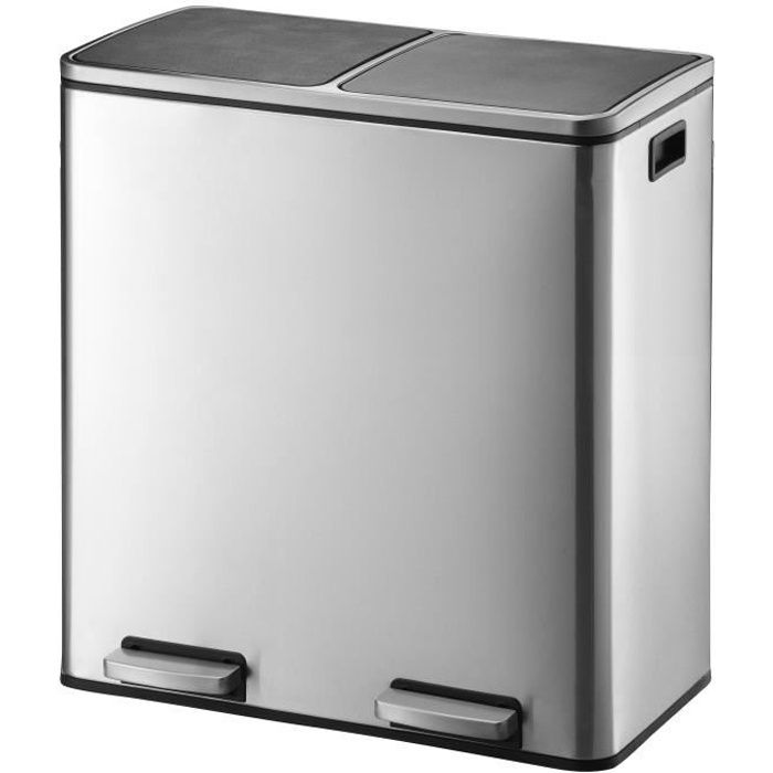 Poubelle de Cuisine à Pédale Tri Sélectif - MAJOR - 60 L (30 + 30) - Acier - Kitchen Move