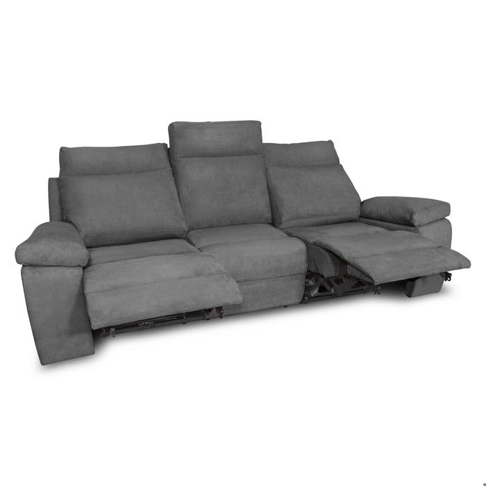 Canapé de relaxation électrique 3 places en tissu HOUDA - Gris clair - L235 x 93 x 105cm - LOUNGITUDE Canapé de relaxation électrique 3 places en tissu HOUDA - Gris clair - L235 x 93 x 105cm - LOUNGITUDE