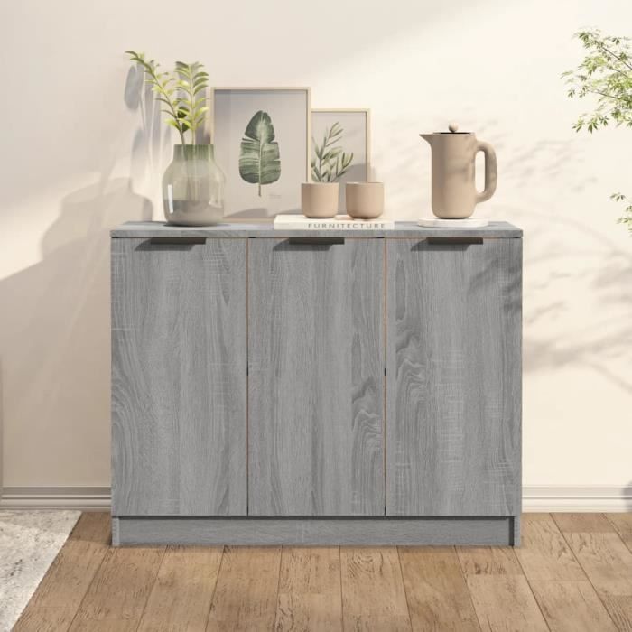 Buffet bas - MOTHINESSTO - Sonoma gris - 905x30x70 cm - Bois dingénierie - 3 portes