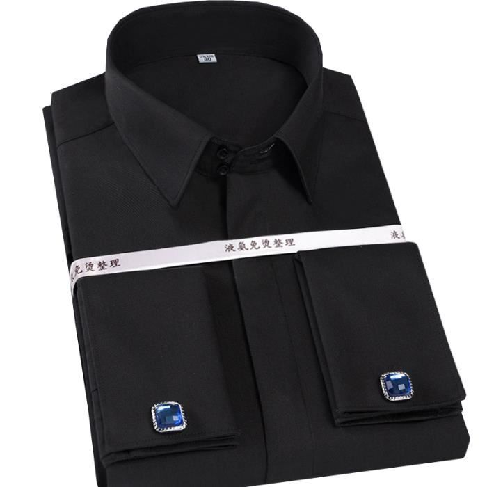 Chemise Slim Homme Poignet Mousquetaire Mode Chemise en Coton