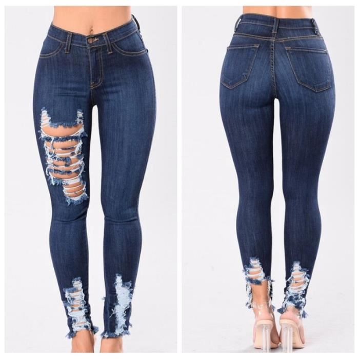 jean a trou femme taille haute