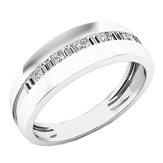 Bague Homme 14 Ct Or Blanc Diamant 0 50 Ct Rond Baguette Diamant