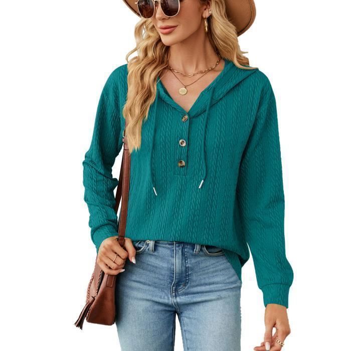 Sweat A Capuche Mi Saison Pour Femme Couleur Unie Manches Longues Vert fonce