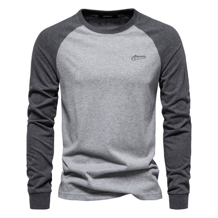 T shirt Homme T shirt Manches Longues Homme Col Rond en Coton