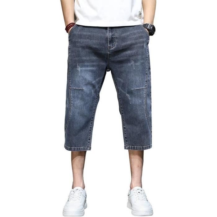 Short Jean Homme Baggy - Bermuda En Denim Délavé, Coupe Droite, Style Décontracté Vintage, Lavage Machine