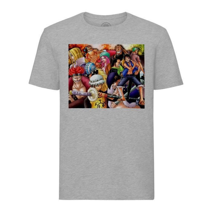 T-shirt Homme Col Rond Gris One Piece Manga Equipage Pirate Anime Japon