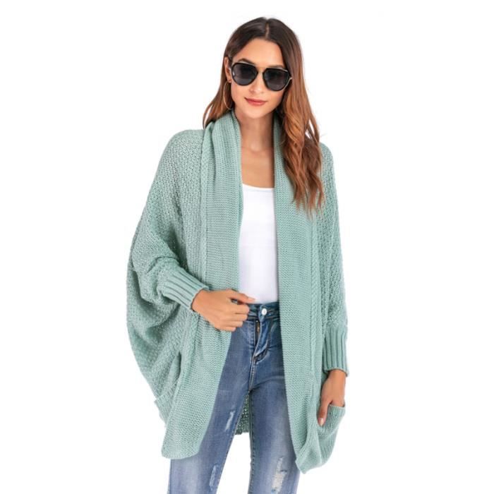 Cardigan Pull Pour Femmes Manches Chauve-souris Ouvert Devant Veste En Tricot Top Femmes Automne Manches Longues Cardigan Tops (Couleur : Gris, Taille Unique : L