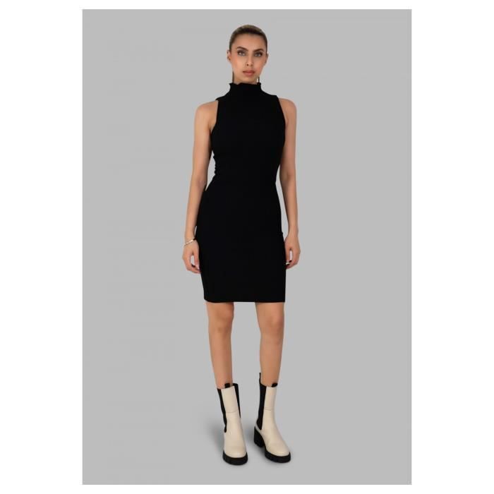 Robe longue Femme Noir Coupe Slim Col officier Sans manches Noir Cdiscount Pret a Porter