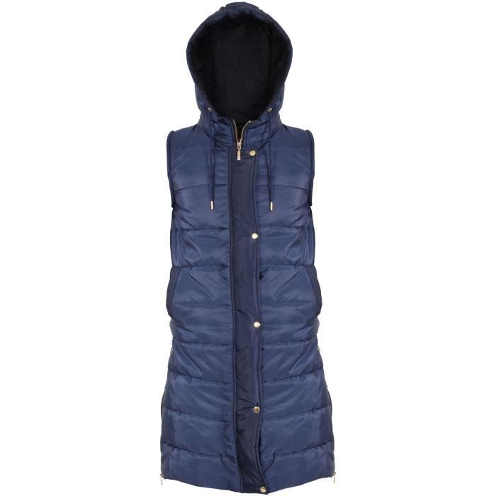 Gilet matelassé long à capuche oversize pour femme A2Z bleu