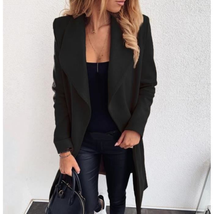 veste longue femme automne blazer noir gilet uni fille d'hiver manche longue cardigan élégant veston manteau printemps pas cher