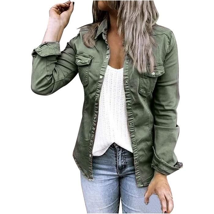 Veste Jean Femme Pas Cher A La Mode Manteau en Denim Over Size A Manche Longues Slim Fit Hiver Blouson Femme Grand Taille Veste en Jean Vintage Blouson en Jean Mi-Saison Revers
