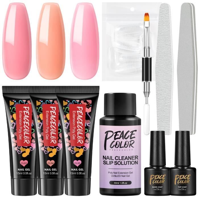 PEACECOLOR Ongle Gel Kit Complet Poly Gel Manicure Kit 3 Couleurs 15ML ...