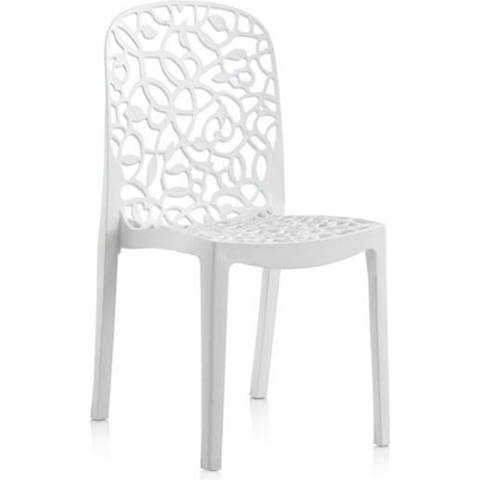 Lot de 6 chaises de jardin empilables en résine coloris blanc - Longueur 47 x Profondeur 50 x Hauteur 87 cm