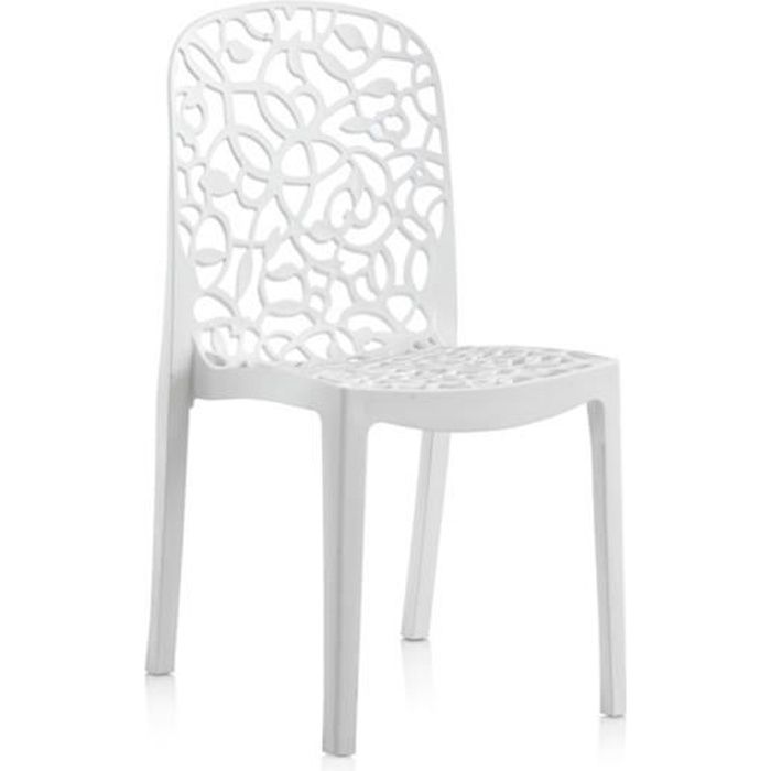 Lot de 6 chaises de jardin empilables en résine coloris blanc - Longueur 47 x Profondeur 50 x Hauteur 87 cm Lot de 6 chaises de jardin empilables en résine coloris blanc - Longueur 47 x Profondeur 50 x Hauteur 87 cm