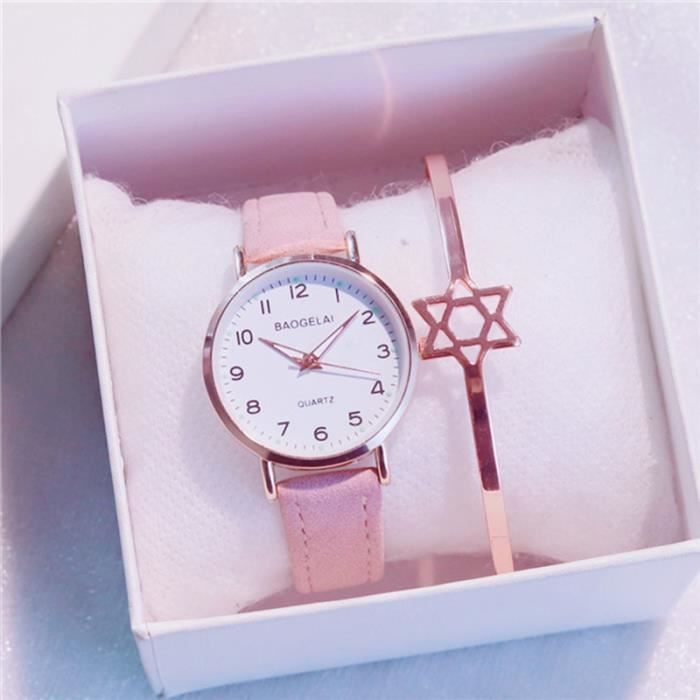SHARPHY Montre fille avce bracelet rose mode bracelet en cuir