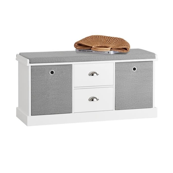 sobuy fsr66-hg banc de rangement avec coussin rembourré, 2 tiroirs et 2 paniers meuble bas entrée commode à chaussure banquette