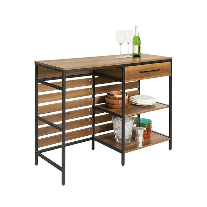 sobuy fsb71-pf table de cuisine avec tiroir et 2 étagères, cadre en acier stable, industriel – 120 x 45 x 90cm