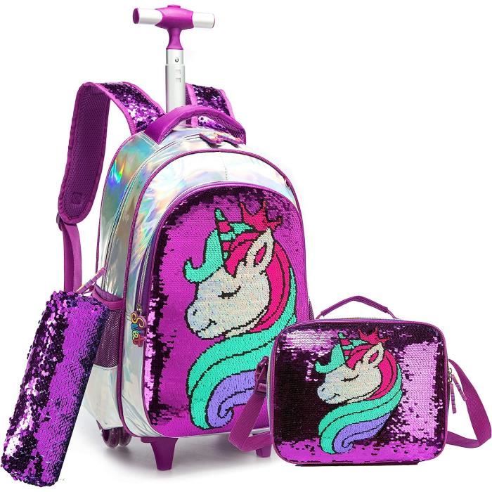 HTgroce Cartable a Roulette Fille 3 en 1 Artable a Roulette Fille