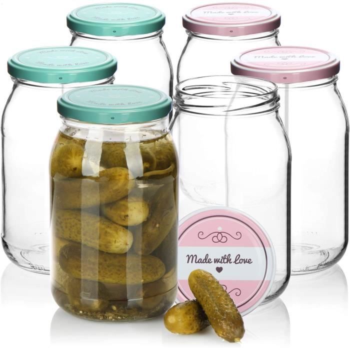 Lot De 12 Bocaux Mason Avec Couvercles à Carreaux Rouge/Blanc - 425 Ml