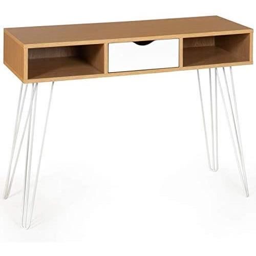 Console 2 Tiroirs Campagne ISIS - Bois Et Blanc - 100x35x75 Cm - IDMarket