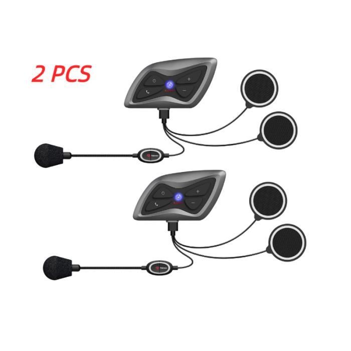 2 PCS Oreillette Bluetooth T6 plus pour moto, appareil de communication pour casque, intercom, étanche IP65, distance maximale