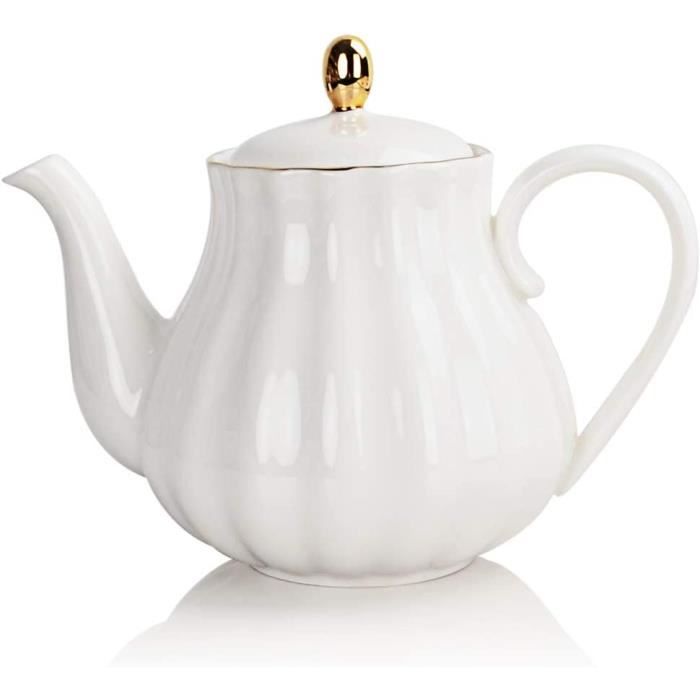 SWEEJAR Théière en Céramique 800 ml Avec Poignée et Infuseur, Théière en Porcelaine Pour Tout Type de Thé Boissons et Café - Blanc