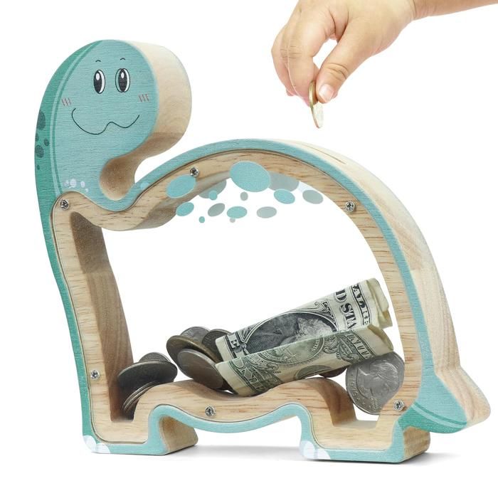 Tirelire En Bois Dinosaure Transparente - Pour Enfants, éducative Et Réutilisable, Avec Vis De Fermeture
