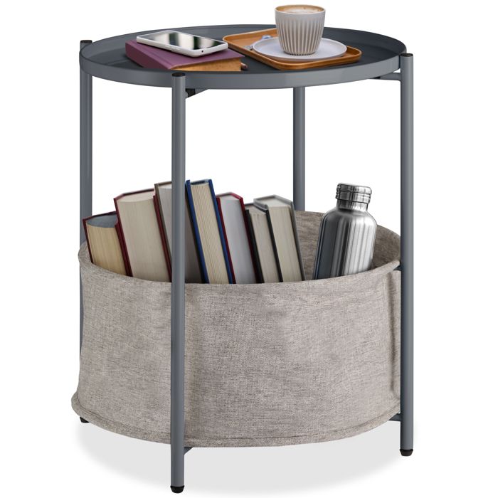 Table basse - TECTAKE - Table dappoint ronde CANTERBURY en acier revêtu par poudre avec panier Ø 455 x 53 cm - Gris foncé