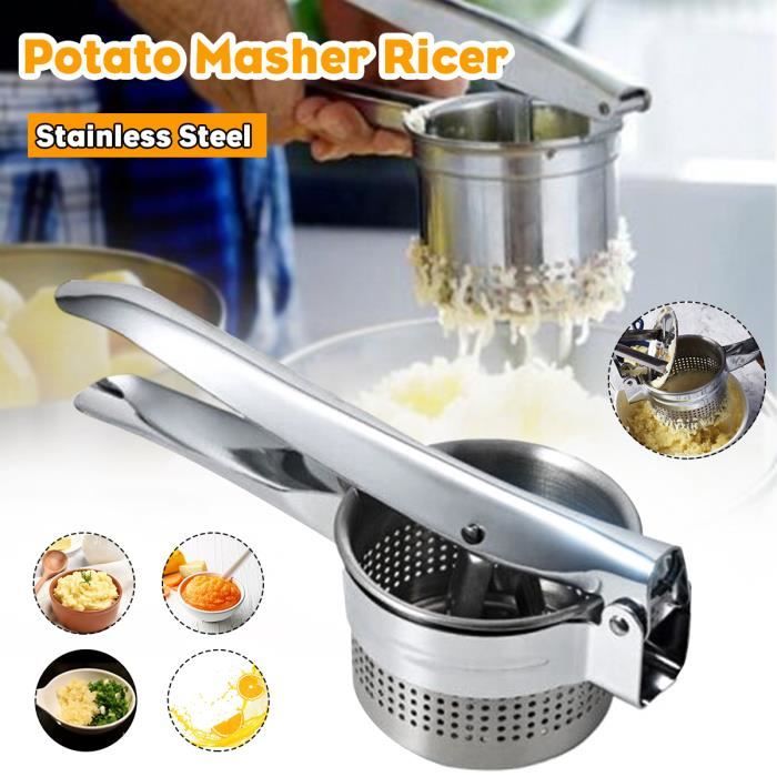 Presse Purée Acier Inoxydable Avec Poignée Bois - Presse Légumes Fruits Pommes De Terre 9x27 Cm