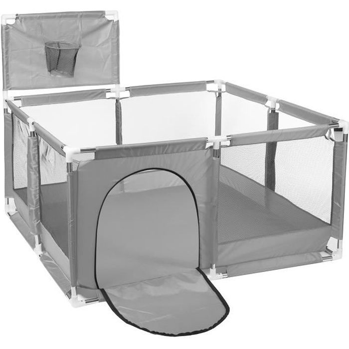 Parc Avec Panier Pour Bebe 126x126x109cm Gris Cdiscount Puericulture Eveil Bebe