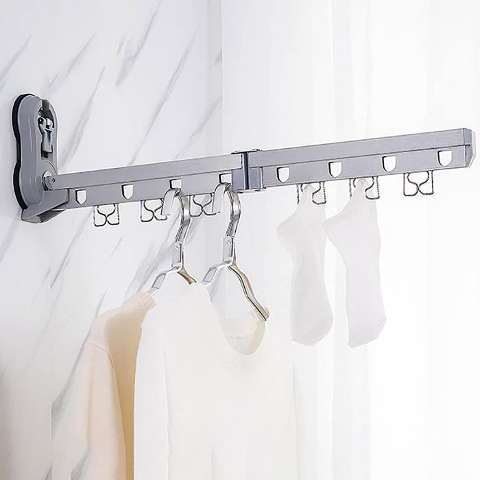 EspaceCloth Sèche-Tout Mural Ventouse 126cm Noir - Étendoir Linge Extensible Sans Perçage Balcon Buanderie