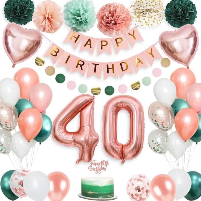 Déco Anniversaire 40 Ans Vert Et Or - Ballons, Banderole, Confettis Pour Fête Inoubliable