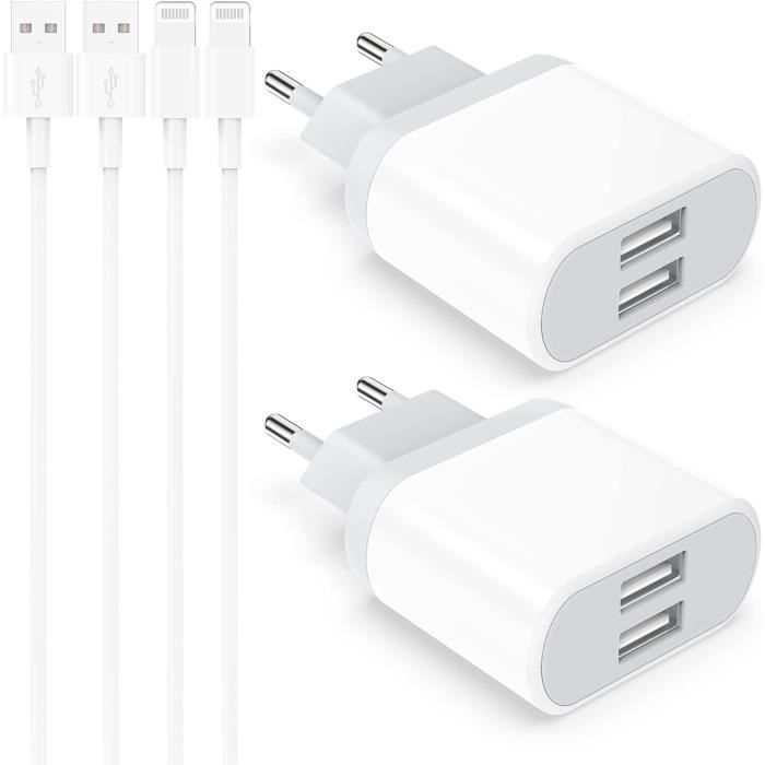 20W 4-Pack Chargeur Rapide iPhone USB C Prise et 2M Câble for