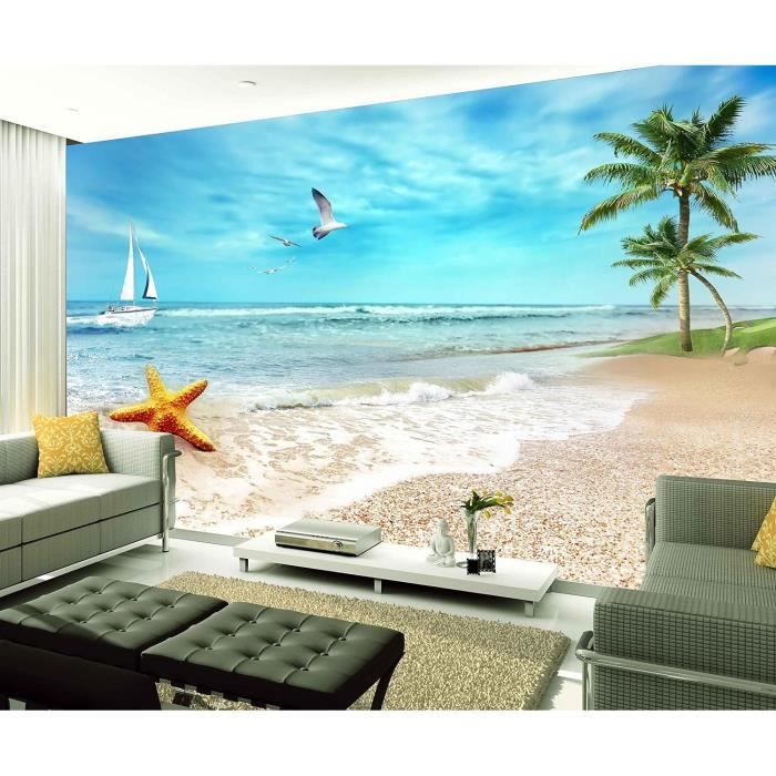 Tapisserie Murale Psychédélique Océan 180x230 Cm - Tenture Polyester Hippie, Décoration Chambre, Plage, étoiles De Mer