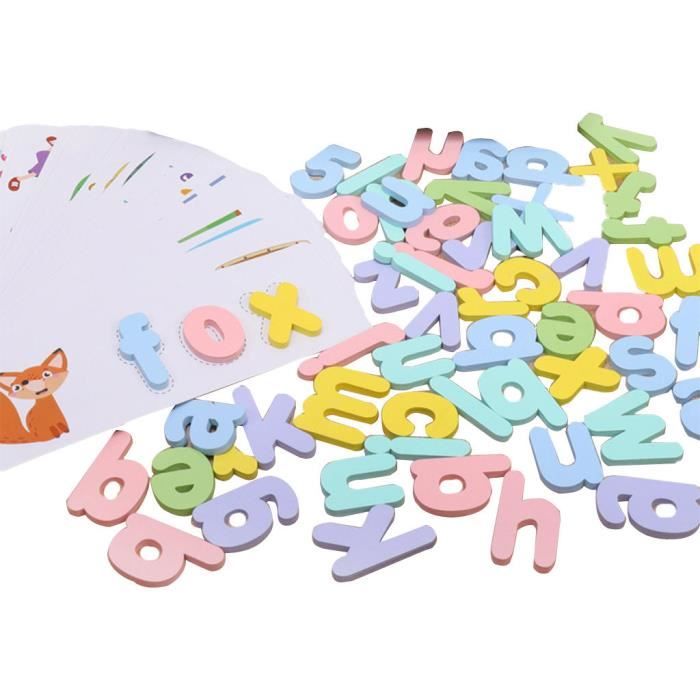 Jeu Montessori Lettres En Bois - 65 Lettres + 28 Cartes - Apprentissage Orthographe Et Couleurs - Dès 3 Ans