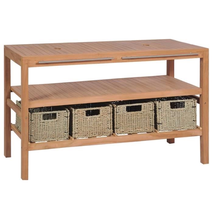 Meuble De Salle De Bains Avec 4 Paniers Teck Massif 132x45x75cm