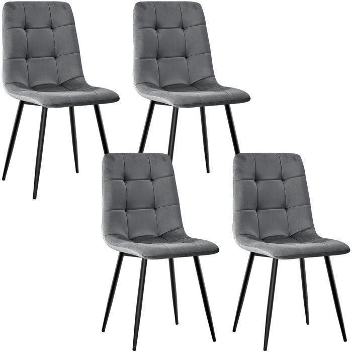 WAFTING Lot de 4 Chaises de Salle à Manger Chaise de Cuisine en Velours et Pieds en Métal Gris Foncé