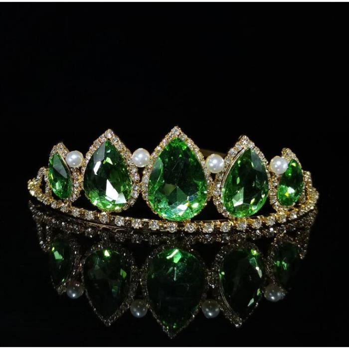 Diadème Baroque Vert Gothique - Cristal Strass - 14cm - Mariage Fête Cosplay