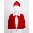 Homme Femme Cape de Père Noël Velours Châle et Bonnet de Noël Chapeau Déguisement Mère Noël Costume Santa Rouge Manteau de Hiver-1