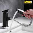 Robinet lavabo salle de bain avec doucette tirage iDeko® Noir monotrou en métal-1
