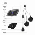 2 PCS Oreillette Bluetooth T6 plus pour moto, appareil de communication pour casque, intercom, étanche IP65, distance maximale-1