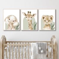4 Affiches Decoration Murale Animaux Tableau Chambre Bébé 21x30 Poster Safari Girafe Elephant Zebre Leopard Toile Boho Enfant Garcon Cadeau SANS CADRE