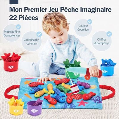 Jeu De Pêche Magnétique Enfant – 45 Poissons + 4 Cannes + Musique – Dès 3 Ans