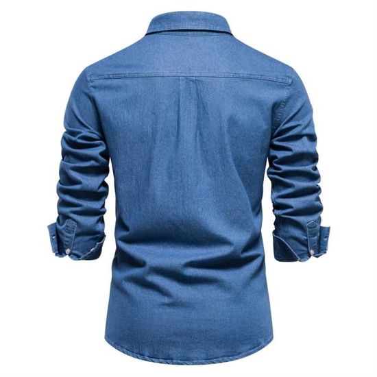 Chemise en Jean Homme Slim INSFITY Avec Poche Poitrine Manches Longues Bleu Fonce Bleu fonce Cdiscount Pret a Porter
