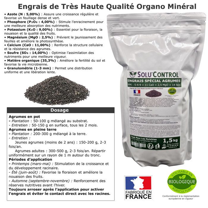 Engrais Spécial Olivier 1,5 Kg SoluControl - NPK 5-4-9 Organo-Minéral - Utilisable En Agriculture Biologique