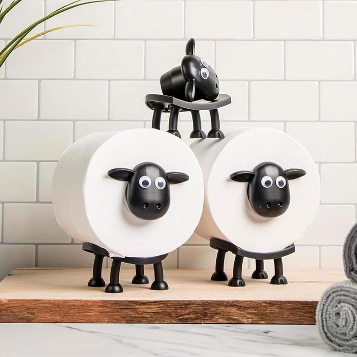 Porte-rouleau WC Mouton - Lot De 3 Supports Autoportants Rigolos Pour Salle De Bain, Design 3D Noir