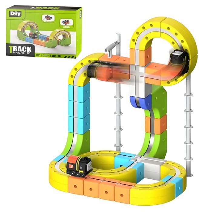 Circuit De Train Magnétique 3D - 51 Pièces - Train Motorisé Rechargeable USB - Jouet STEM Pour Enfants 3 Ans Et Plus