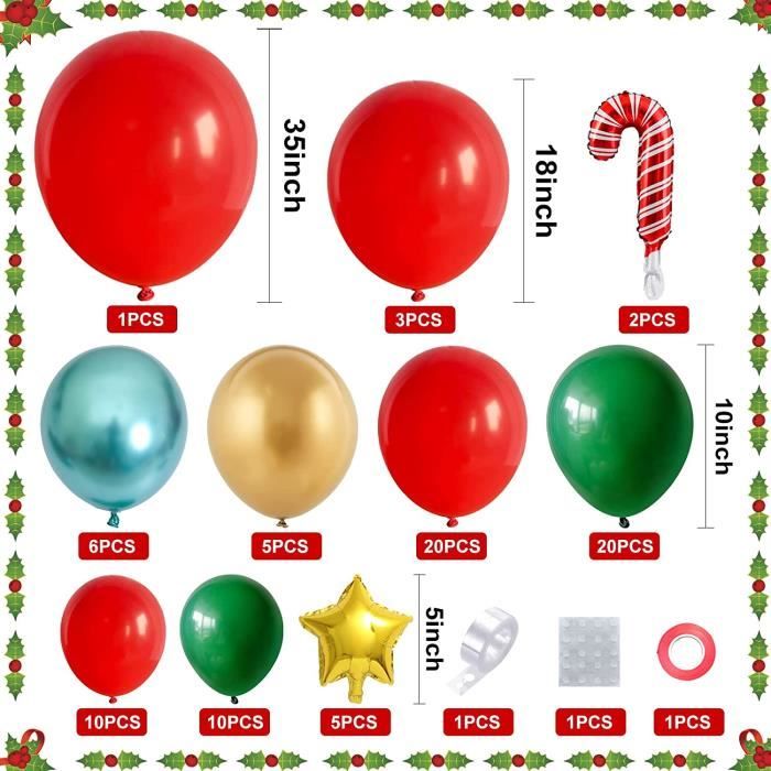 Kit d'arche de guirxiété de ballons de Noël, rouge, blanc, vert, ballon en  aluminium de canne de bonbon, fournitures de décoration de fête, Noël